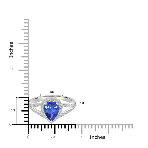 1.75ct AAAA Pear Tanzanite Ring With 0.45 cttw Diamond in 14K White Gold
