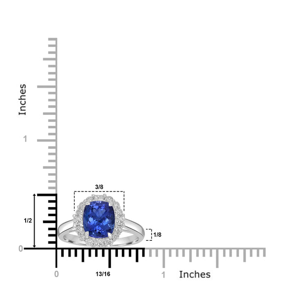 2.35ct AAAA Cushion Tanzanite Ring With 0.55 cttw Diamond in 14K White Gold