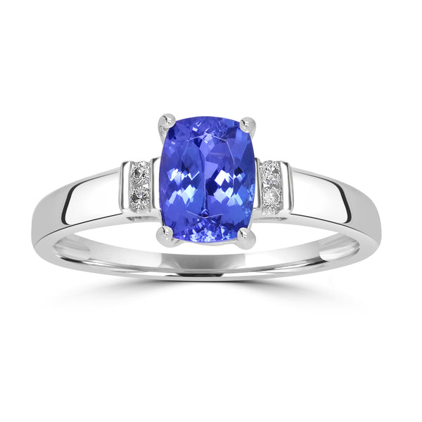 1.08ct AAAA Cushion Tanzanite Ring With 0.41 cttw Diamond in 14K White Gold