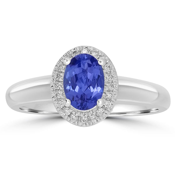 0.85ct AAAA Oval Tanzanite Ring With 0.09 cttw Diamond in 14K White Gold
