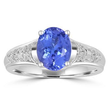 2.05ct AAAA Oval Tanzanite Ring With 0.09 cttw Diamond in 14K White Gold