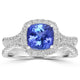 1.5ct AAAA Cushion Tanzanite Ring With 0.47 cttw Diamond in 14K White Gold