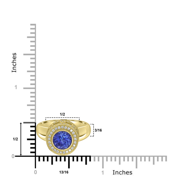 1.94ct AAAA Round Tanzanite Ring With 0.45 cttw Diamond in 18K Yellow Gold