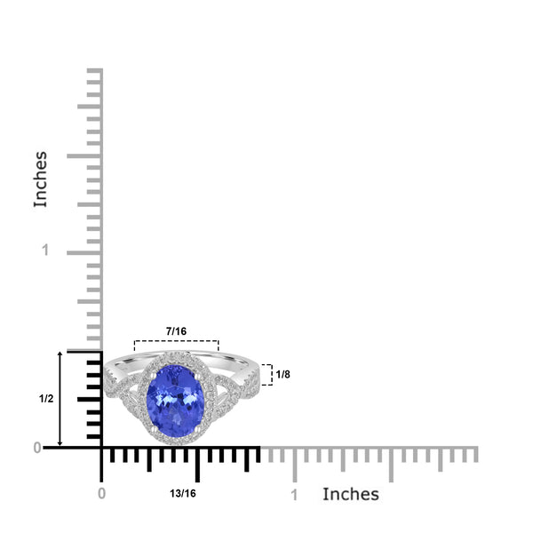 2.33ct AAAA Oval Tanzanite Ring With 0.24 cttw Diamond in 14K White Gold