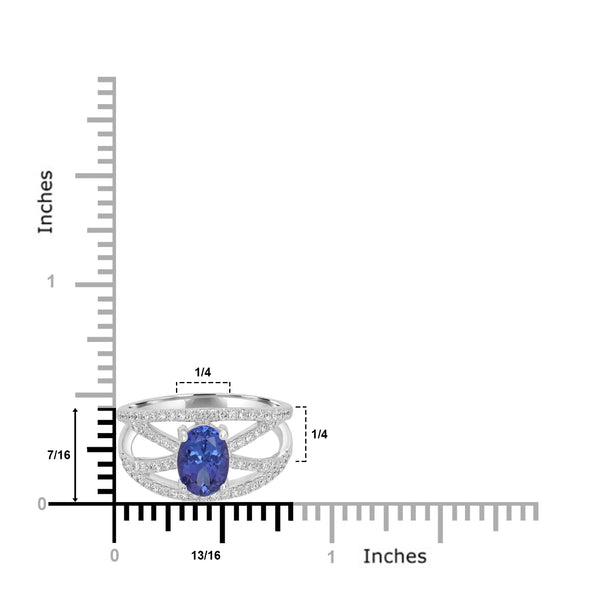 1.34ct AAAA Oval Tanzanite Ring With 0.48 cttw Diamond in 14K White Gold