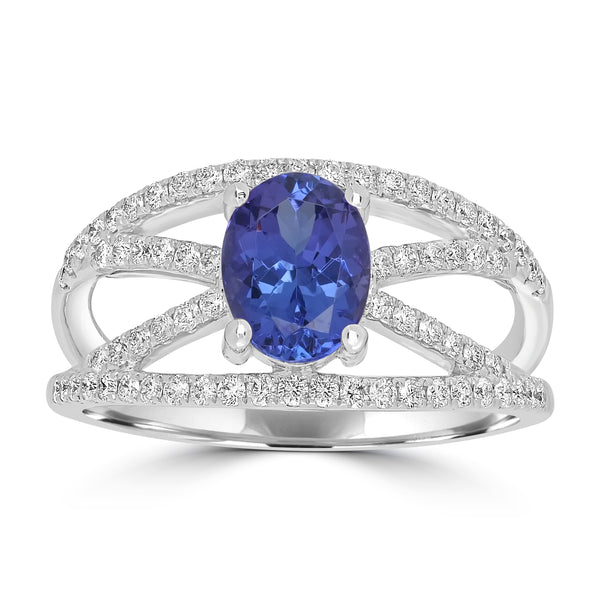 1.34ct AAAA Oval Tanzanite Ring With 0.48 cttw Diamond in 14K White Gold