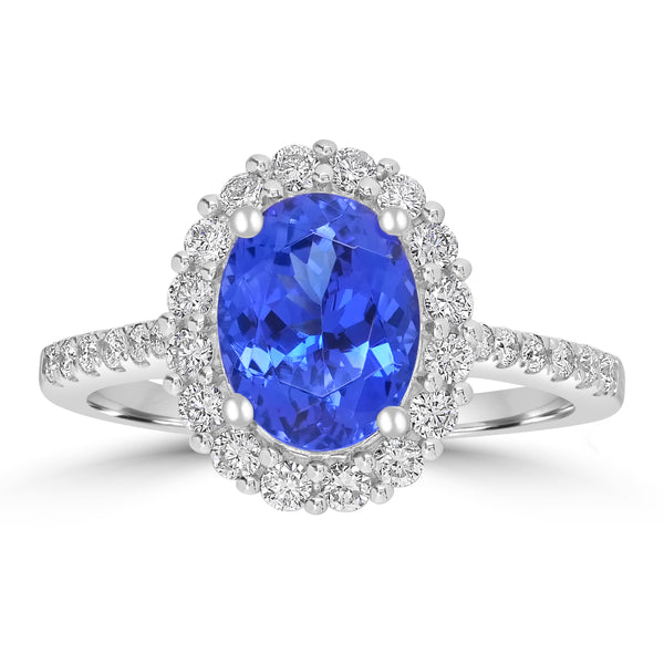 1.8ct AAAA Oval Tanzanite Ring With 0.5 cttw Diamond in 14K White Gold
