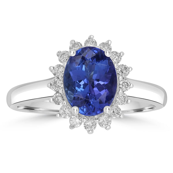 2.22ct AAAA Oval Tanzanite Ring With 0.35 cttw Diamond in 14K White Gold