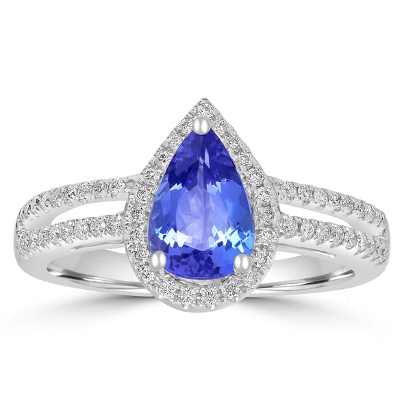1.25ct AAAA Pear Tanzanite Ring With 0.28 cttw Diamond in 14K White Gold