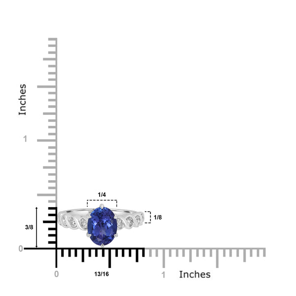 2.02ct AAAA Oval Tanzanite Ring With 0.38 cttw Diamond in 14K White Gold