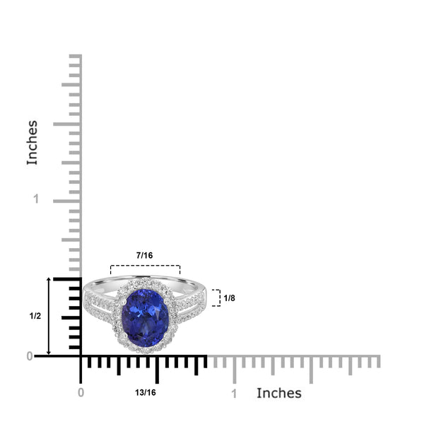 2.44ct AAAA Oval Tanzanite Ring With 0.53 cttw Diamond in 14K White Gold