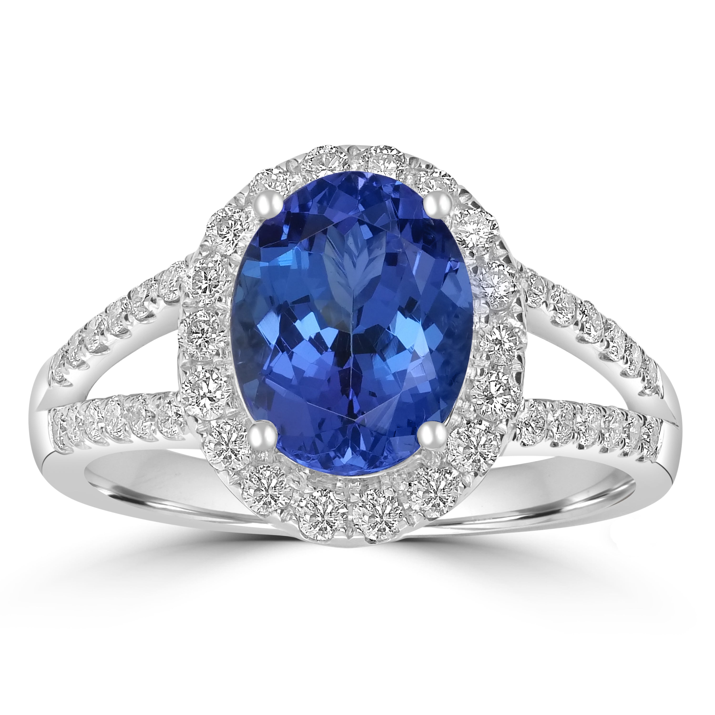 AAAA Oval Tanzanite Ring With cttw Diamond in 14K White