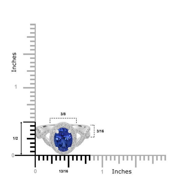 2.05ct AAAA Oval Tanzanite Ring With 0.53 cttw Diamond in 14K White Gold