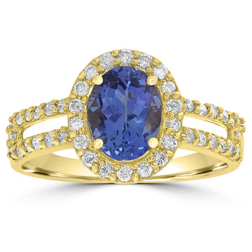 1.45ct AAAA Oval Tanzanite Ring With 0.41 cttw Diamond in 14K Yellow Gold