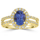 1.45ct AAAA Oval Tanzanite Ring With 0.41 cttw Diamond in 14K Yellow Gold
