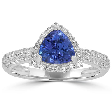 1.25ct AAAA Trillion Tanzanite Ring With 0.37 cttw Diamond in 14K White Gold