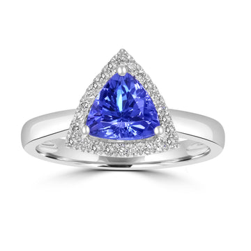1.25ct AAAA Trillion Tanzanite Ring With 0.16 cttw Diamond in 14K White Gold