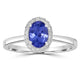 0.87ct AAAA Oval Tanzanite Ring With 0.13 cttw Diamond in 14K White Gold