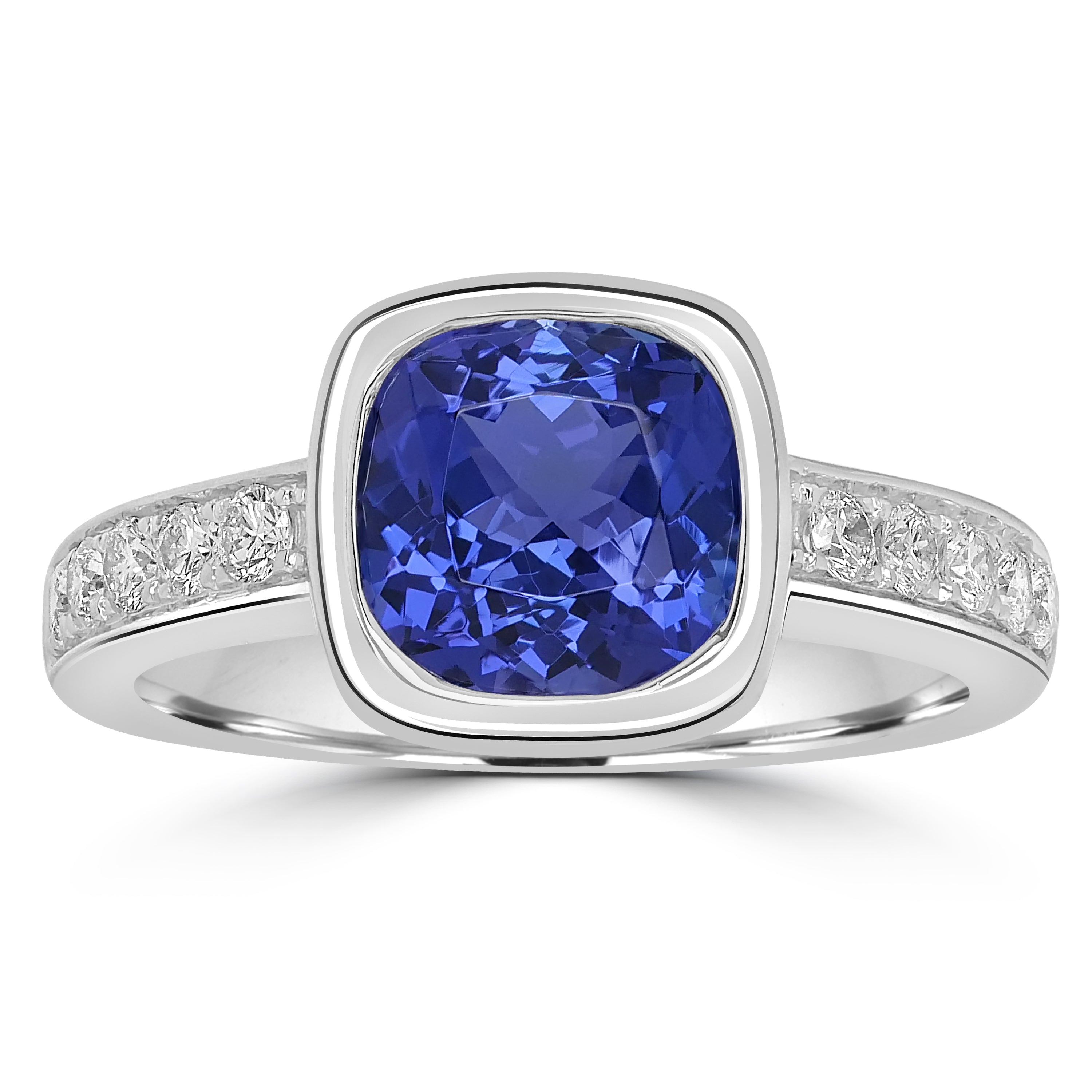 AAAA Cushion Tanzanite Ring With cttw Diamond in 14K