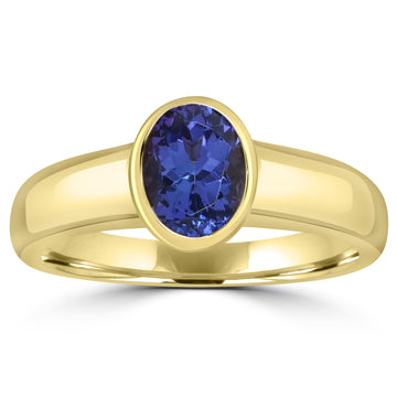 1.11ct AAAA Oval Tanzanite Ring in 18K Yellow Gold