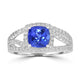 1.5ct AAAA Cushion Tanzanite Ring With 0.54 cttw Diamond in 14K White Gold