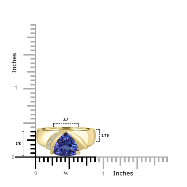 2.3ct AAAA Trillion Tanzanite Ring With 0.05 cttw Diamond in 14K Yellow Gold