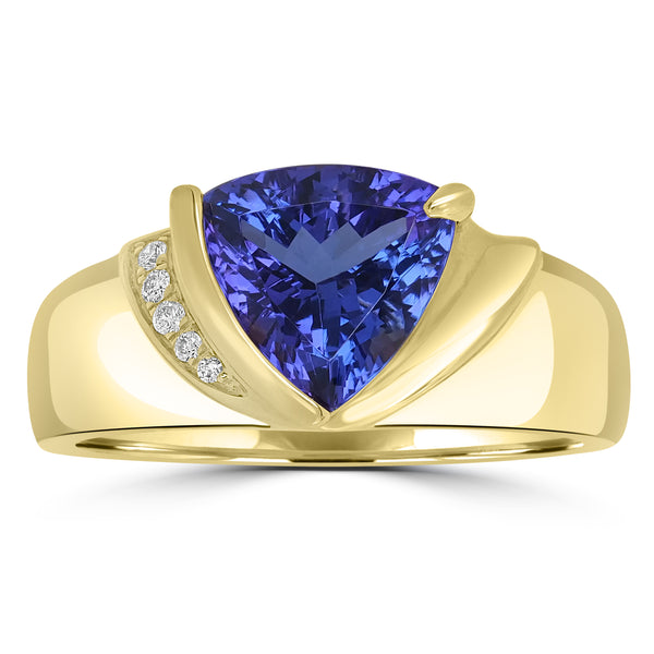 2.3ct AAAA Trillion Tanzanite Ring With 0.05 cttw Diamond in 14K Yellow Gold