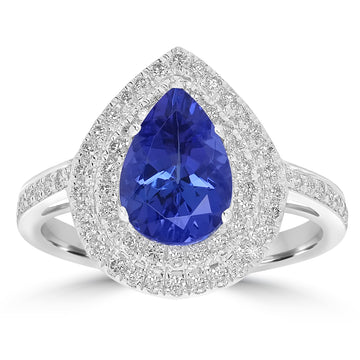 2.11ct AAAA Pear Tanzanite Ring With 0.45 cttw Diamond in 14K White Gold