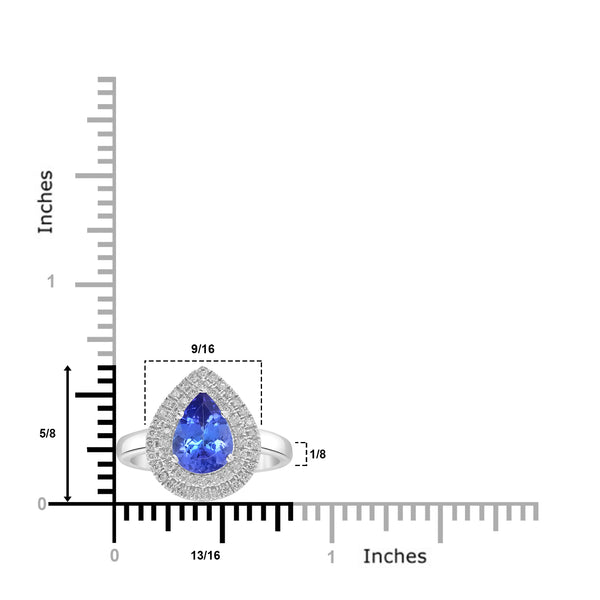 2ct AAAA Pear Tanzanite Ring With 0.35 cttw Diamond in 14K White Gold