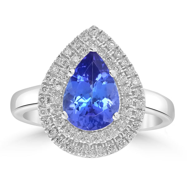 2ct AAAA Pear Tanzanite Ring With 0.35 cttw Diamond in 14K White Gold