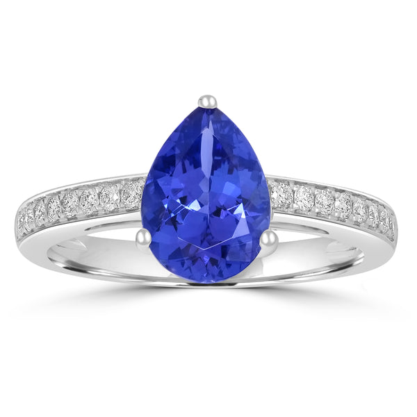 1.78ct AAAA Pear Tanzanite Ring With 0.16 cttw Diamond in 14K White Gold