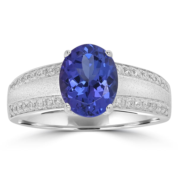 2.02ct AAAA Oval Tanzanite Ring With 0.19 cttw Diamond in 14K White Gold