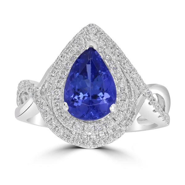 2ct AAAA Pear Tanzanite Ring With 0.5 cttw Diamond in 14K White Gold