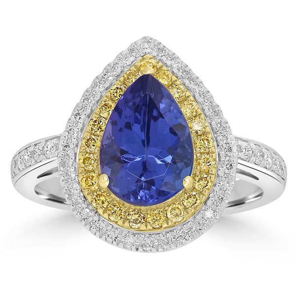 2.52ct AAAA Pear Tanzanite Ring With 0.46 cttw Diamond in 14K Two Tone