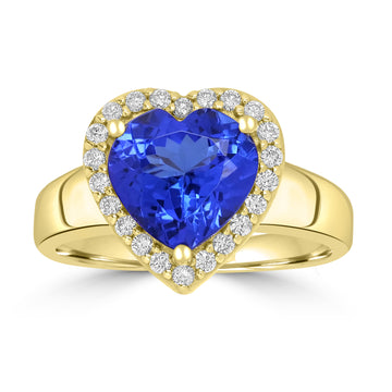2.63ct AAAA Heart Tanzanite Ring With 2.24 cttw Diamond in 14K Yellow Gold