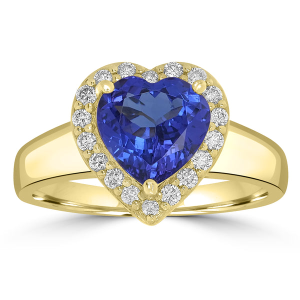 1.88ct AAAA Heart Tanzanite Ring With 0.24 cttw Diamond in 14K Yellow Gold