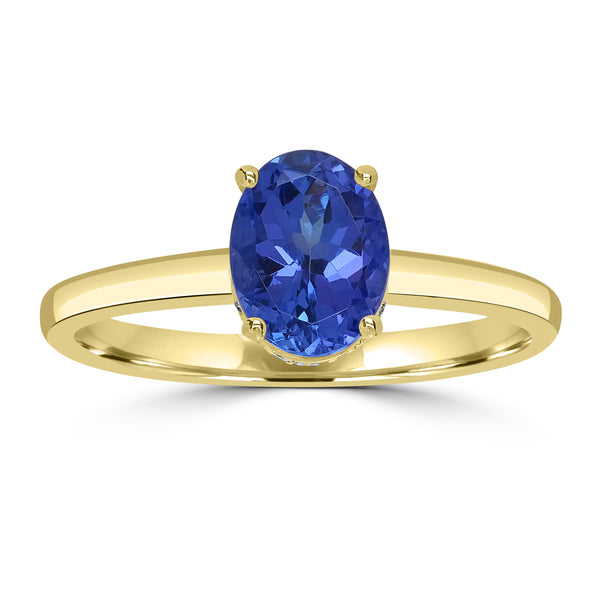 1.28ct AAAA Oval Tanzanite Ring With 0.07 cttw Diamond in 14K Yellow Gold