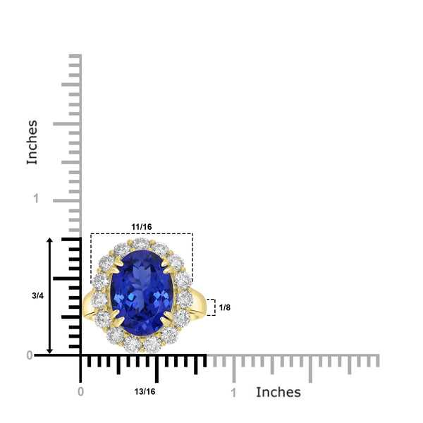 5.88ct AAAA Oval Tanzanite Ring With 1.53 cttw Diamond in 14K Yellow Gold