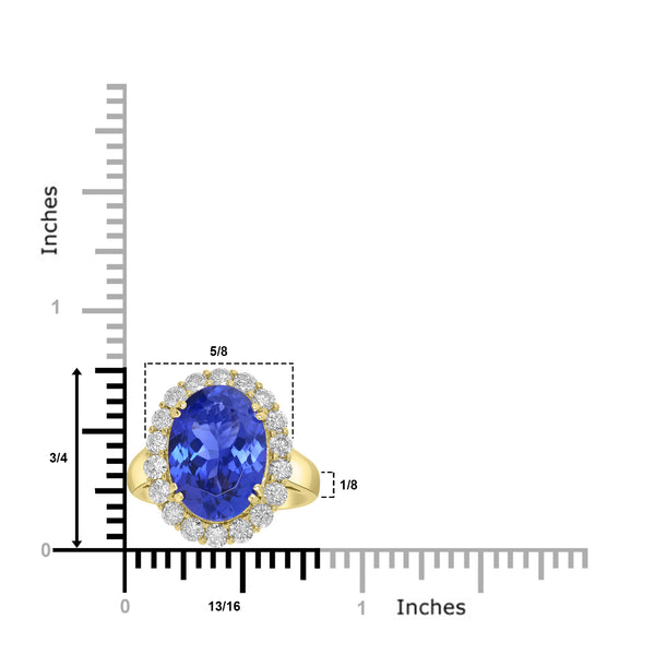 6.12ct AAAA Oval Tanzanite Ring With 1.08 cttw Diamond in 14K Yellow Gold