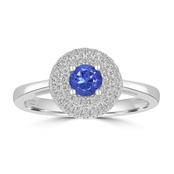 0.35ct AAAA Round Tanzanite Ring With 0.17 cttw Diamond in 14K White Gold