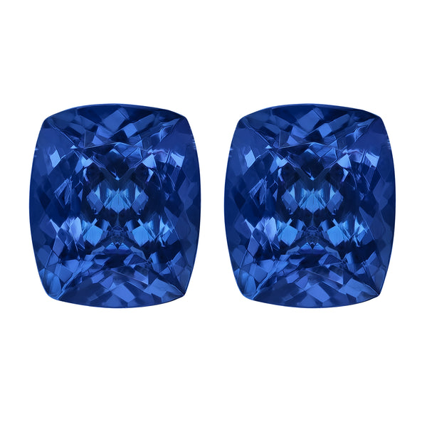 7.00ct AAAA Matched Pair Cushion Certified Tanzanite Gemstone 8.00x7.00mm