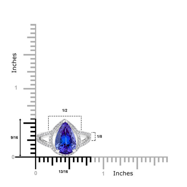 3.38 ct AAAA Pear Tanzanite Ring with 0.33 cttw Diamond in 14K White Gold