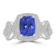 2.63ct AAAA Cushion Tanzanite Ring With 0.44 cttw Diamond in 18K White Gold