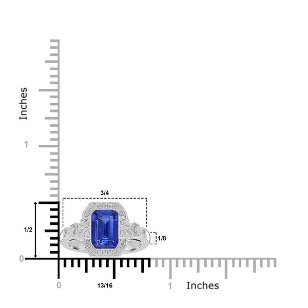 1.87ct AAAA Emerald Cut Tanzanite Ring With 0.17 cttw Diamond in 18K White Gold