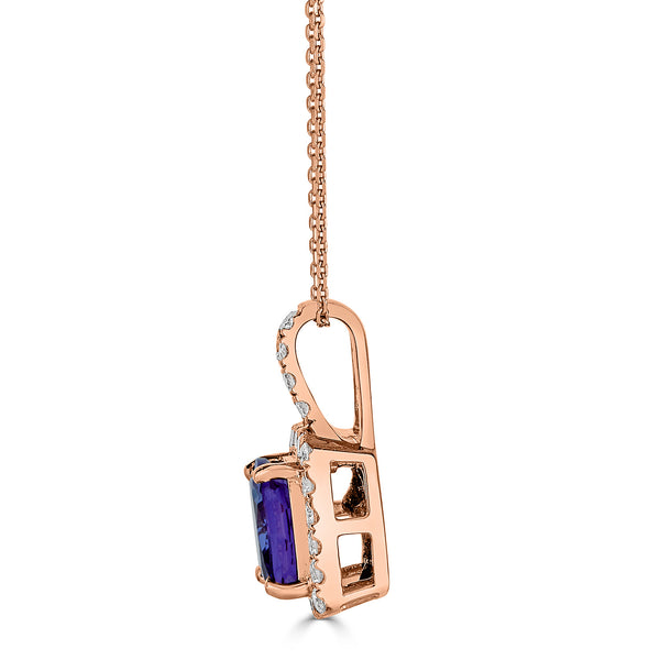 1.49 ct AAAA Cushion Tanzanite Pendant with 0.33 cttw Diamond in 14K RG