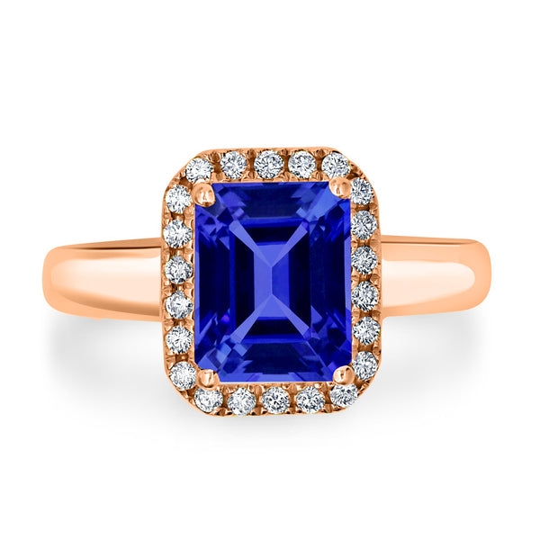 2.2ct Emerald Cut Tanzanite Ring with 0.18 cttw Diamond