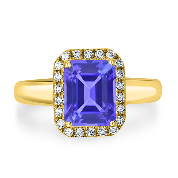 2.2ct Emerald Cut Tanzanite Ring with 0.18 cttw Diamond
