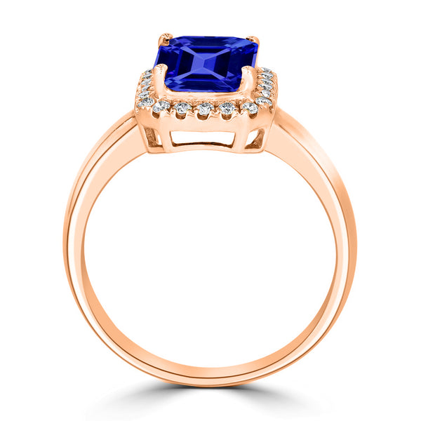 2.2ct Emerald Cut Tanzanite Ring with 0.18 cttw Diamond