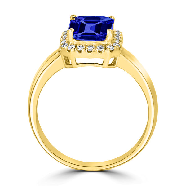 2.2ct Emerald Cut Tanzanite Ring with 0.18 cttw Diamond