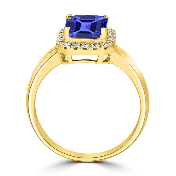 2.2ct Emerald Cut Tanzanite Ring with 0.18 cttw Diamond